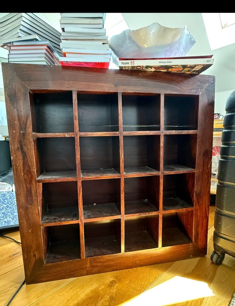 Wooden Storage Unit with Cube Shelves – Good Condition