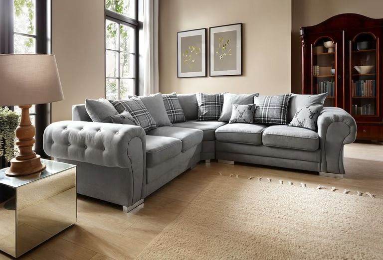 Stylish Grey Corner Sofa with Cushions - Large Corner Sofa - BRAND NEW SAME DAY DELIVERY 