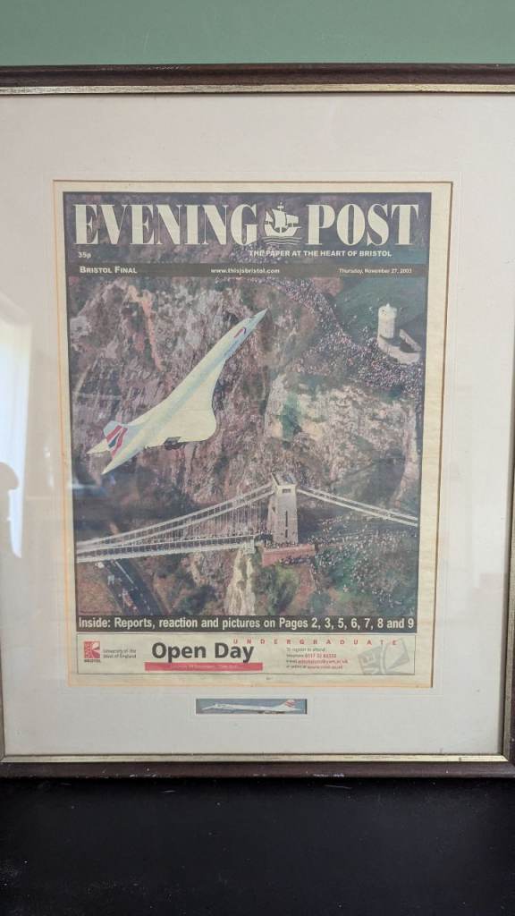 Framed Bristol Evening Post Concorde Print – November 2003