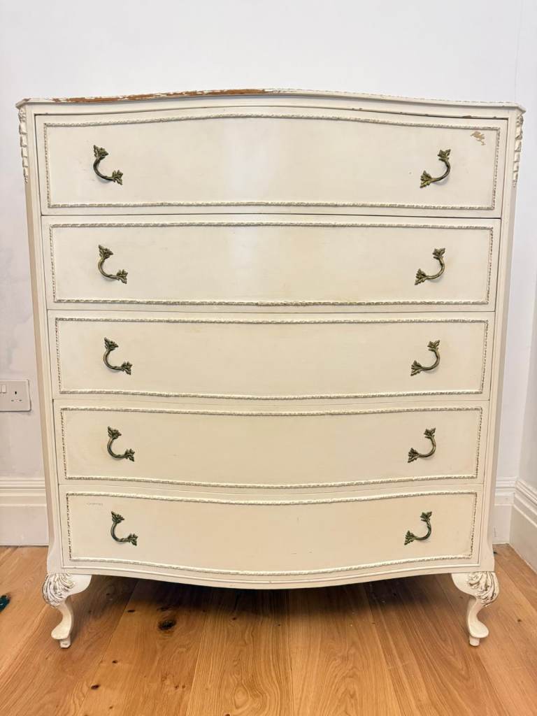 Bow Fronted Olympus Cream Louis Style 5 Drawer Chest of Drawers