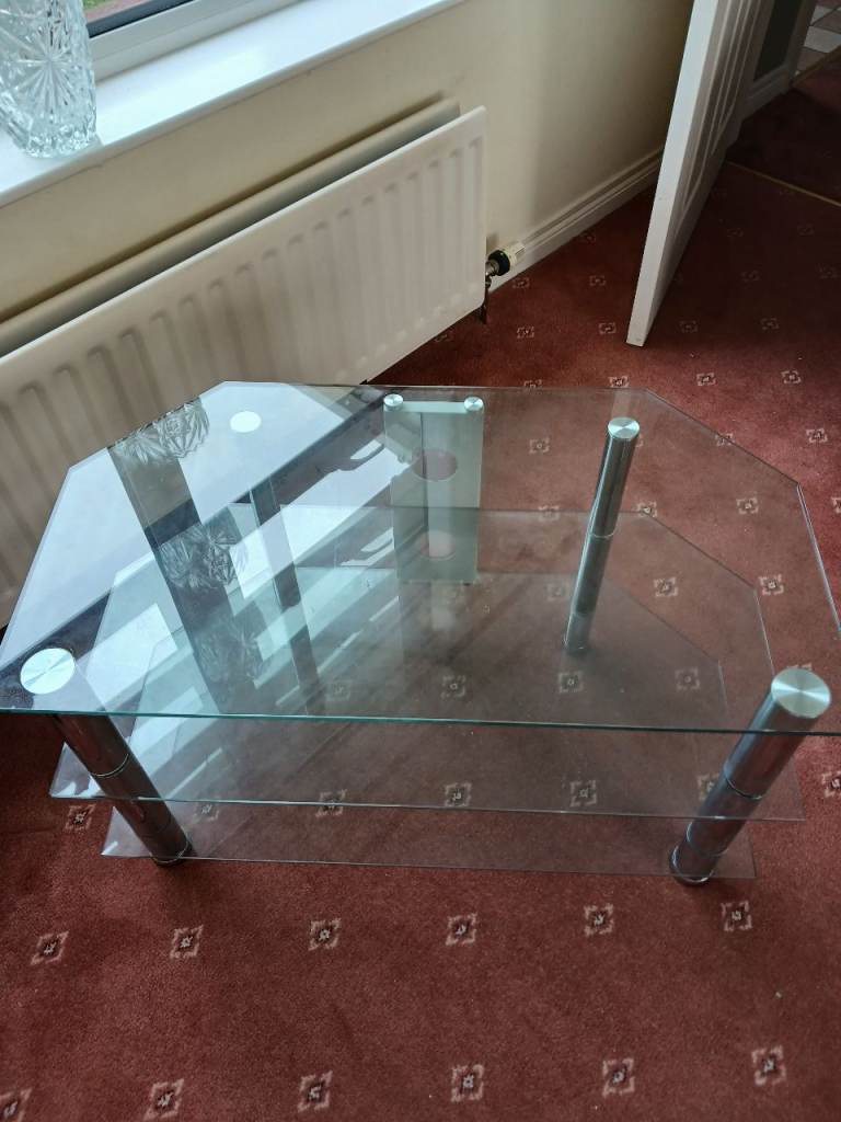 Glass TV Stand with Shelves – Good Condition