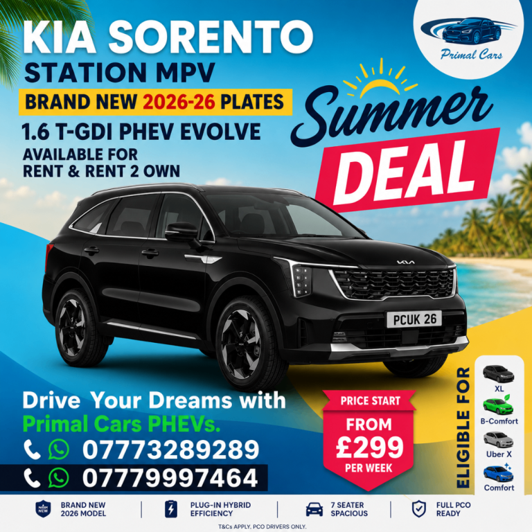 PCO CAR HIRE- 7 SEATER KIA SORENTO PLUG IN 2026 BRAND NEW -UBER & BOLT READY