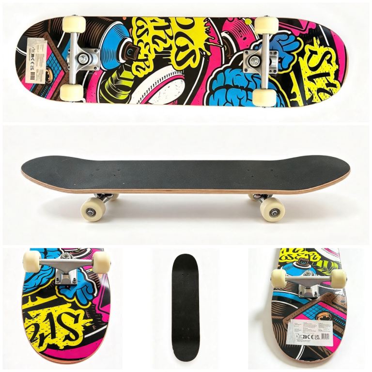 Maple Wood Skateboard 78cm Strong Neon Graphics Smooth PVC Wheels Sturdy Deck Complete Board