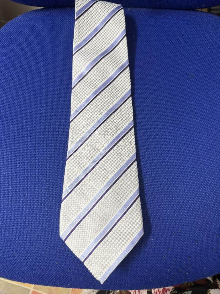 Kai Long Mens Tie Striped Purple Lilac Silver Textured Micro Check Formal Suit