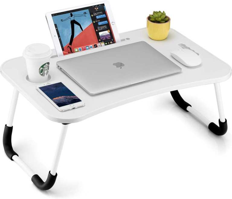 Foldable Laptop Table Portable Lap Desk Bed Table Tray Laptop Stand With Cup Holder & Tablet Slot
