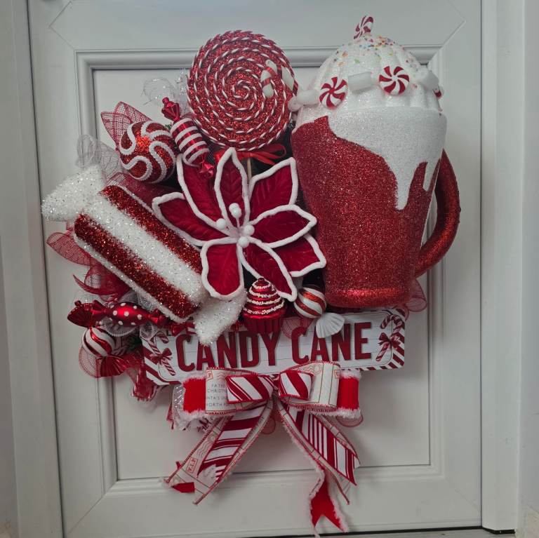 Festive Red Candy Cane Christmas Decoration