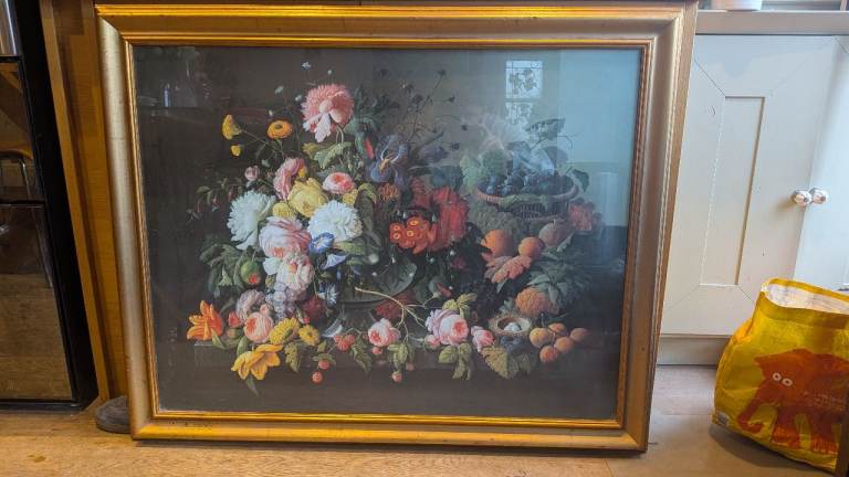 Antique Heavy Picture Frame with Floral Picture
