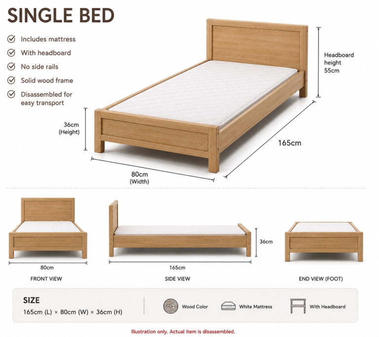 Wooden Single Bed + Mattress – Ready for Collection