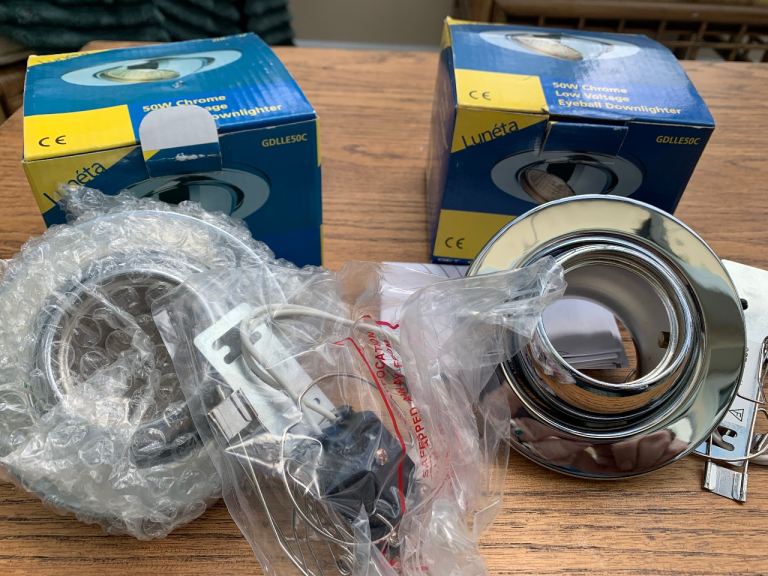 NIB pair of Luneta 50W Chrome Low Voltage Eyeball Downlighters
