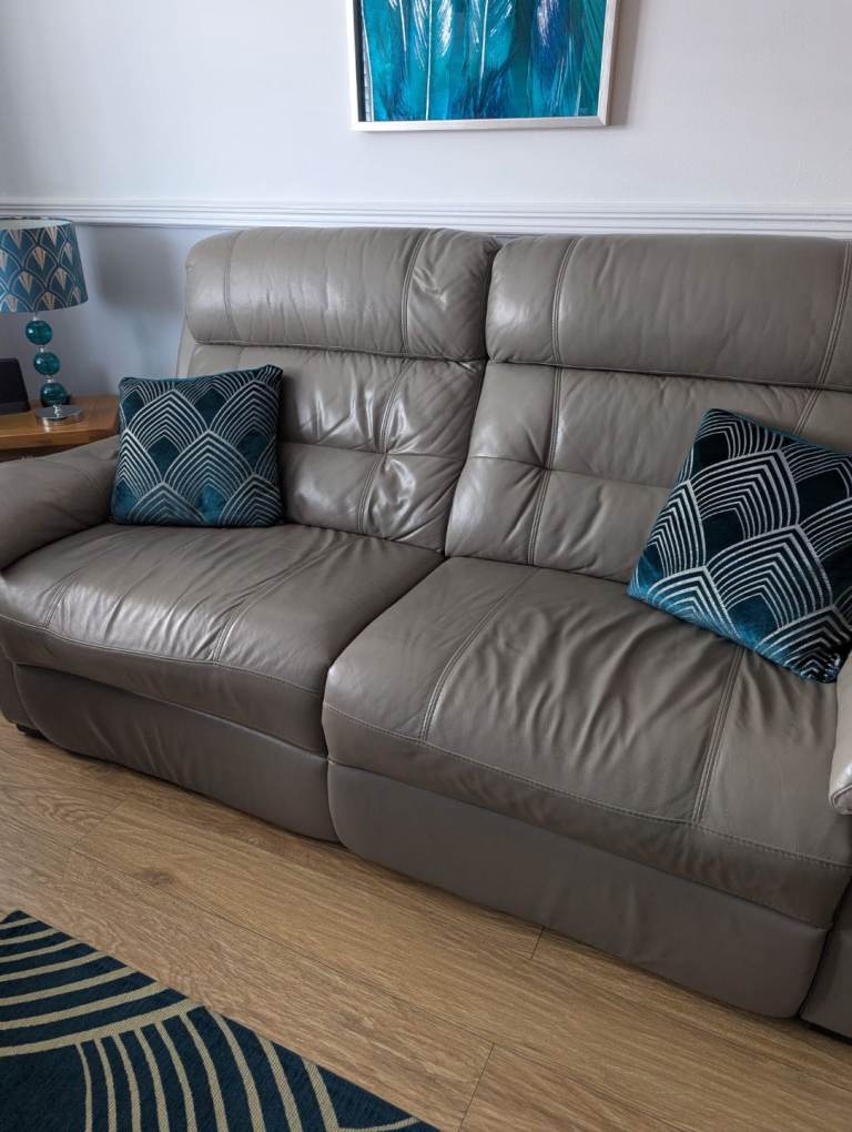 Grey leather recliner sofa and chairs