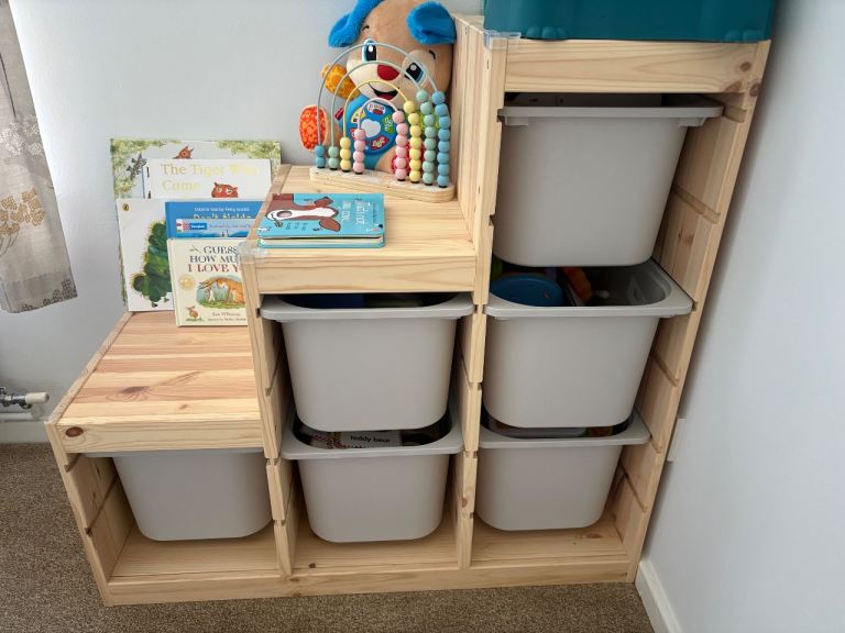 IKEA TROFAST Storage Unit – Pine with 6 White Bins
