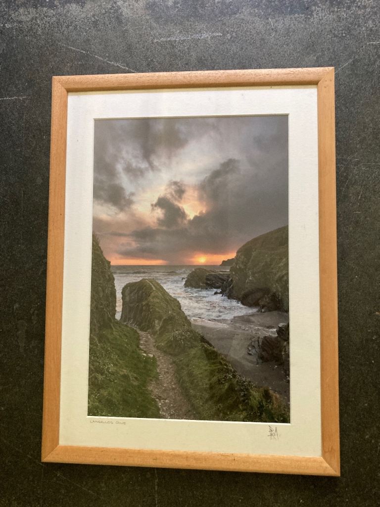 Framed photograph. ‘Lansallos Cove’ in Cornwall. By photographer Philip R Askew