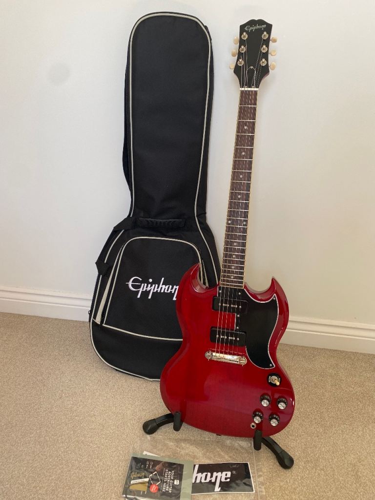 Cherry Red Epiphone SG P90 guitar