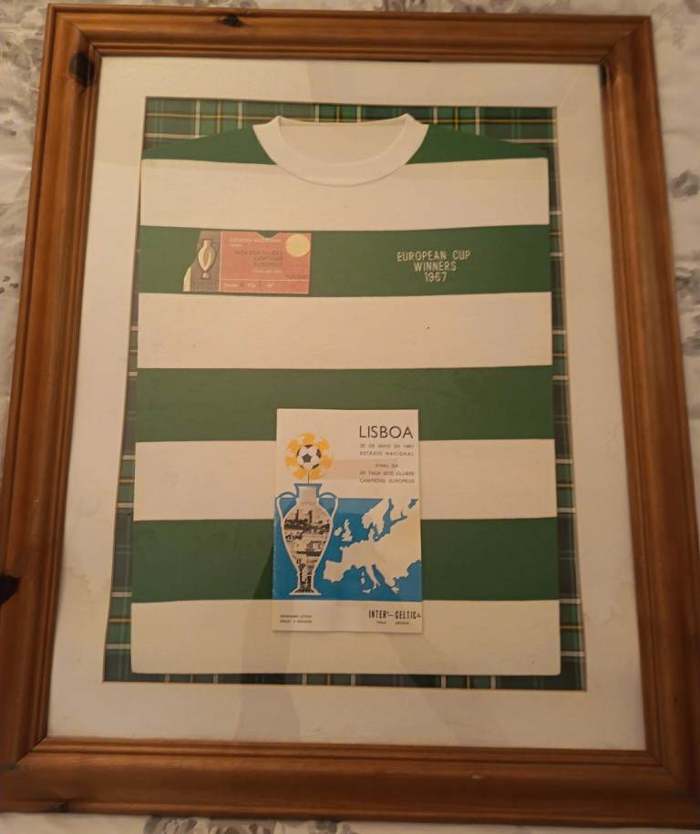 CELTIC LISBON LIONS FRAMED SHIRT TICKET PROGRAMME