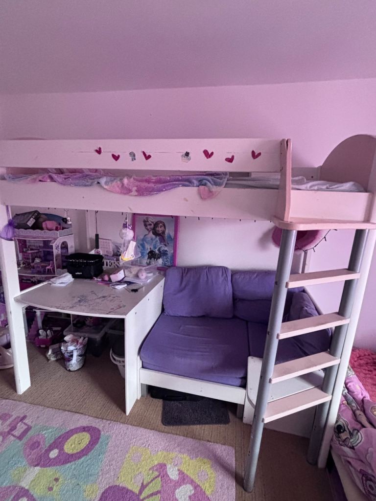 Kids High Sleeper Bed with Desk and Sofa Bed – Fair Condition