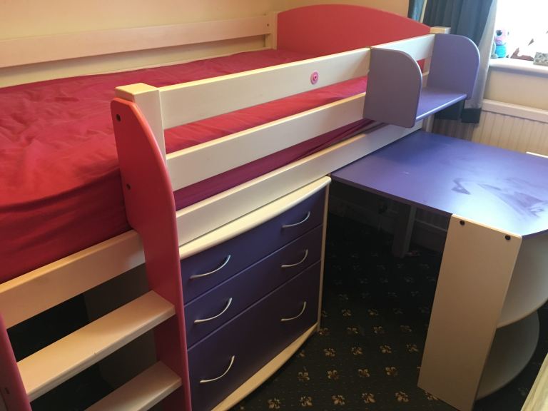 High sleeper bed/pullout desk. Plus free hamster cage 