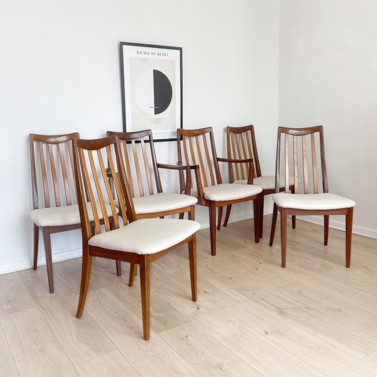 Mid century G plan Fresco dining chairs , set of six (10 available)