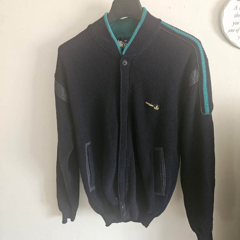 Navigare Men's Zip-Up Cardigan Jumper - Navy & Teal, Size M