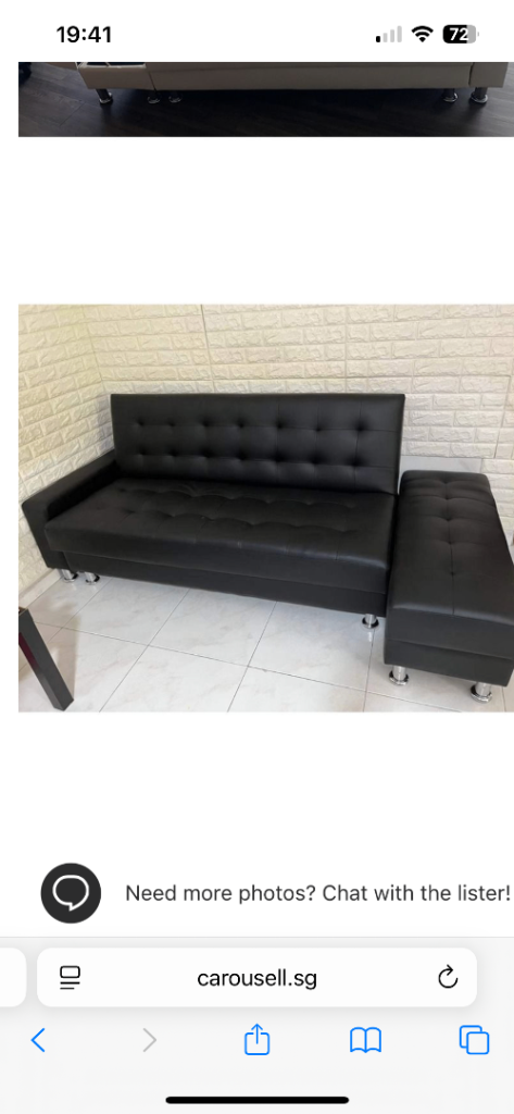 Black faux leather sofa bed with storage pouffee ideal guest room man cave 