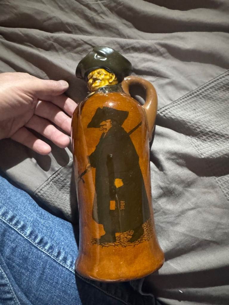 Antique Royal Doulton Night Watchman 1902 Whiskey Flask by Charles Noke 6 images signs