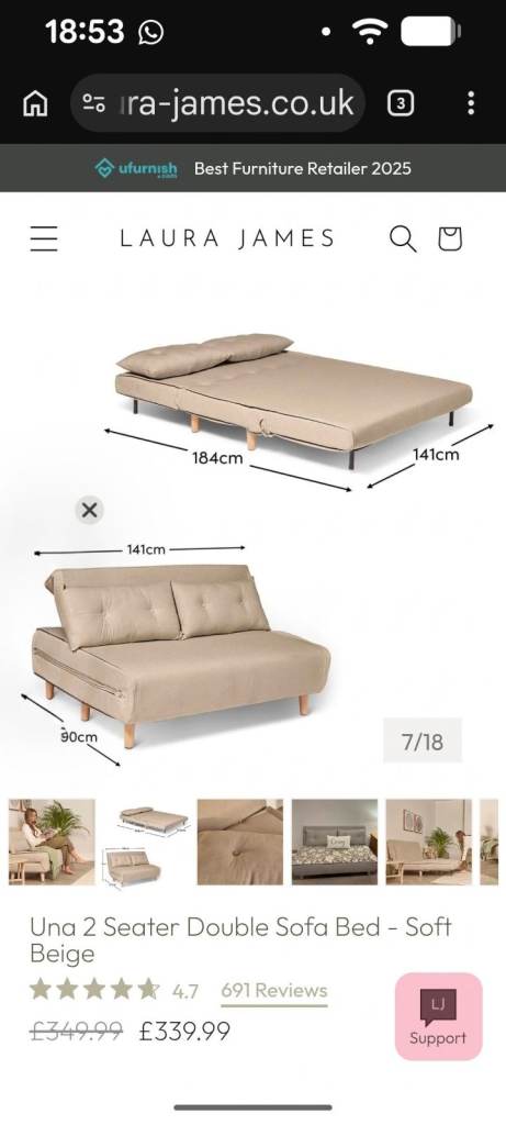 Laura james soft beige double sofa bed