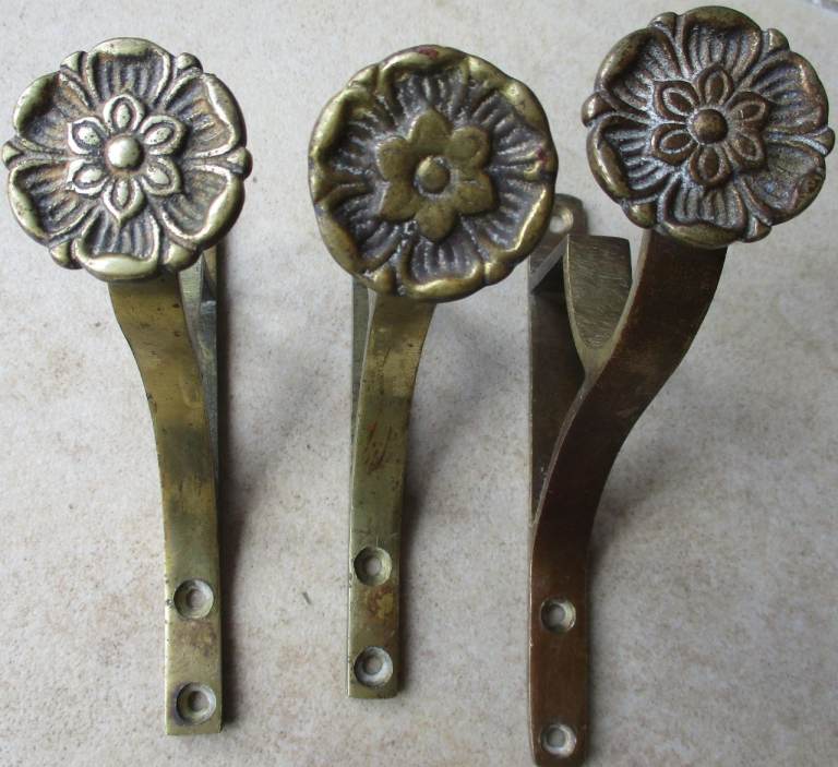 3 Vintage Brass Curtain Pole Brackets