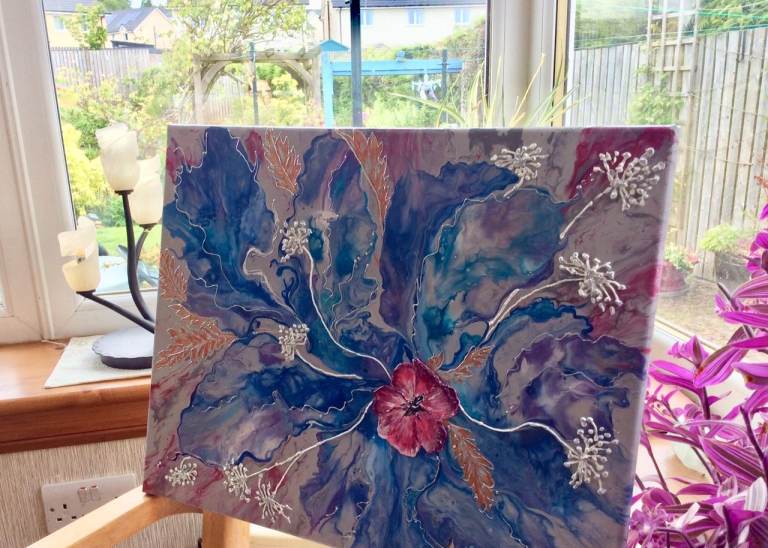 image for Elegant original acrylic painting with textured botanical design,  abstract artwork 