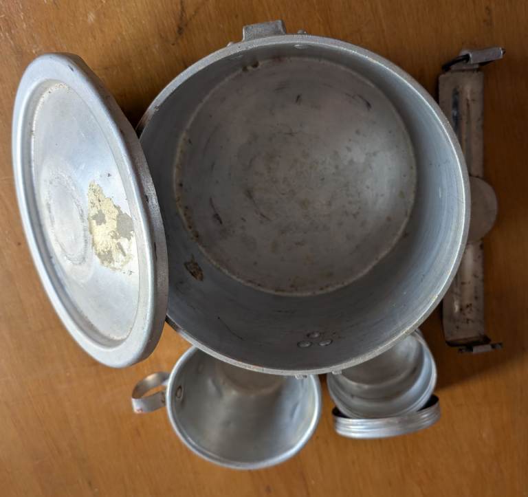 Vintage French Military Food Container Mess Tin with Cup and Storage Tin 