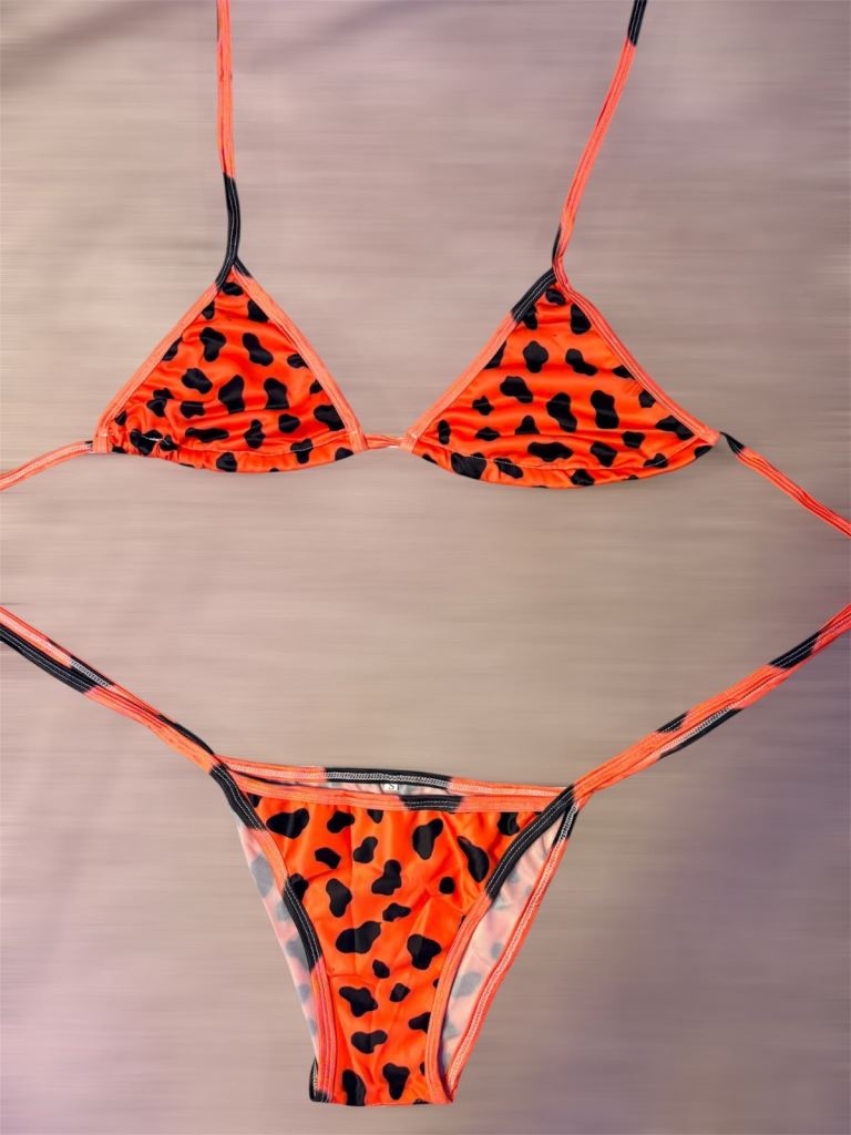 Brand New Orange & Black Leopard Print Bikini Set Size S, M, L