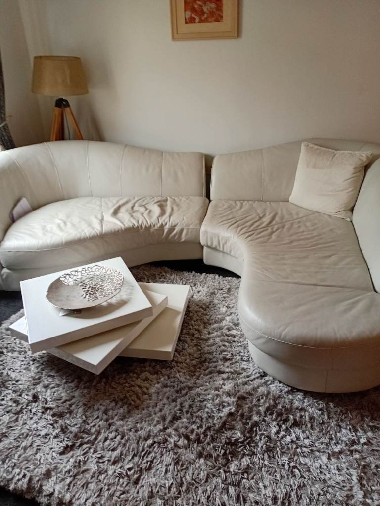 Cream Leather Corner Sofa – Good Condition, Used