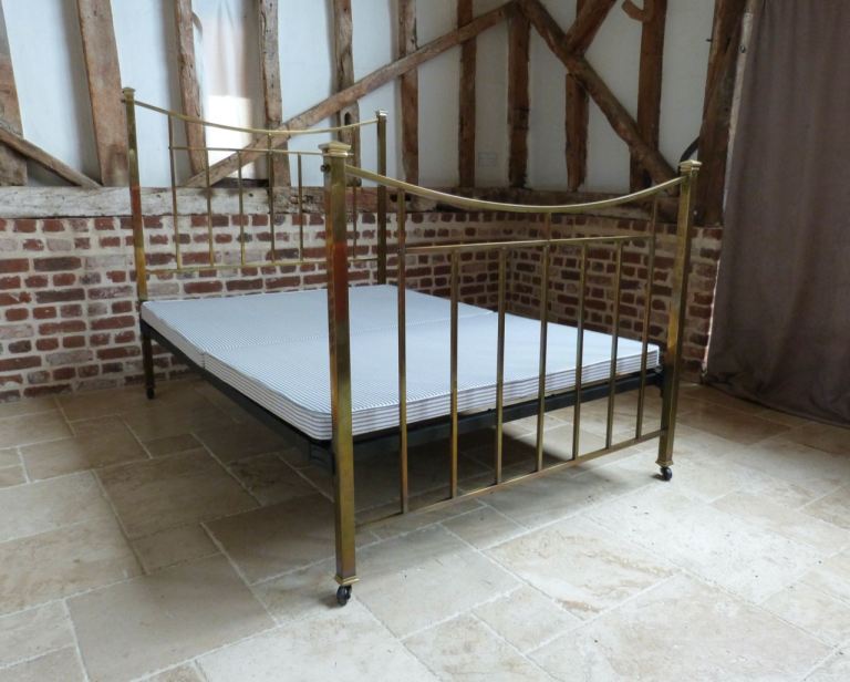 Original Edwardian full brass cast iron 4ft 6" double bed with platform base