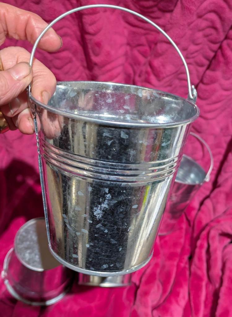 Set of 5 Small Galvanised Metal Buckets – Good Condition