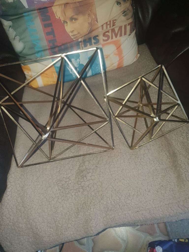 2 Gold Metal Ornaments , Wacky Shape, Good Condition, Stand Out, VGC , Hardly Used, Clean 