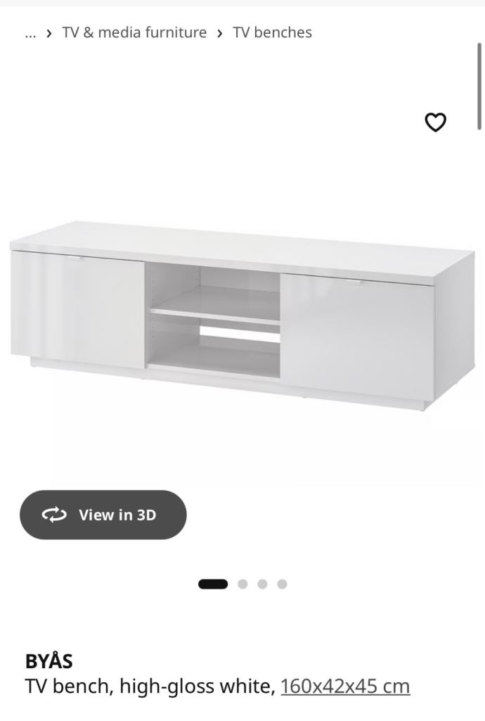 BYÅS TV bench, high-gloss white