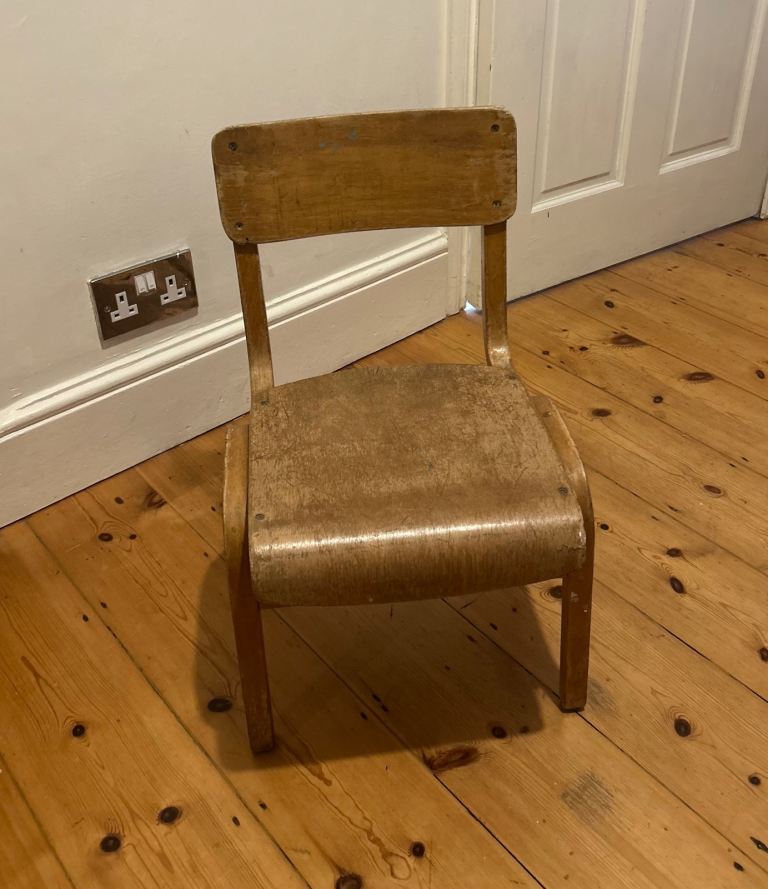 Vintage Wooden Child's School Chair Plywood Mid Century Kids Seat - Oxford