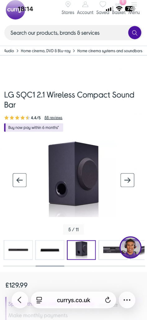 LG SQC1 Compatible Wireless Subwoofer – Brand New (Unboxed) – Powerful Bass