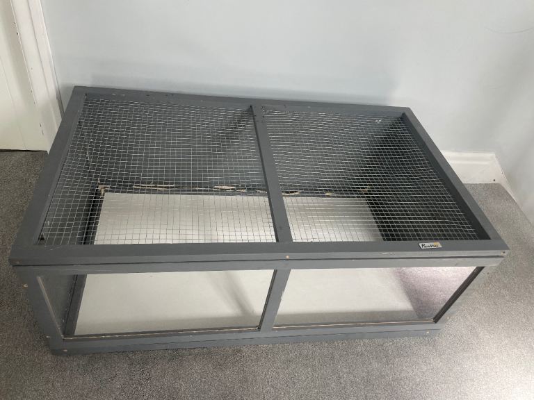 Pawhut wooden hamster cage - grey with sliding tray, openable top, exercise play house.