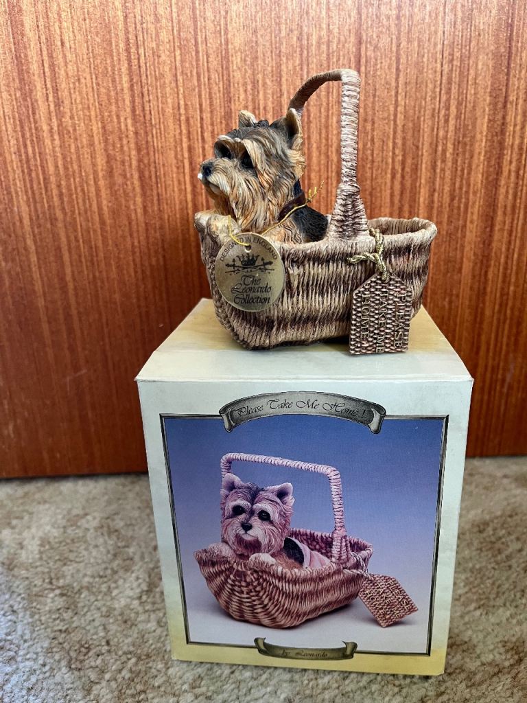 Dog in basket figures