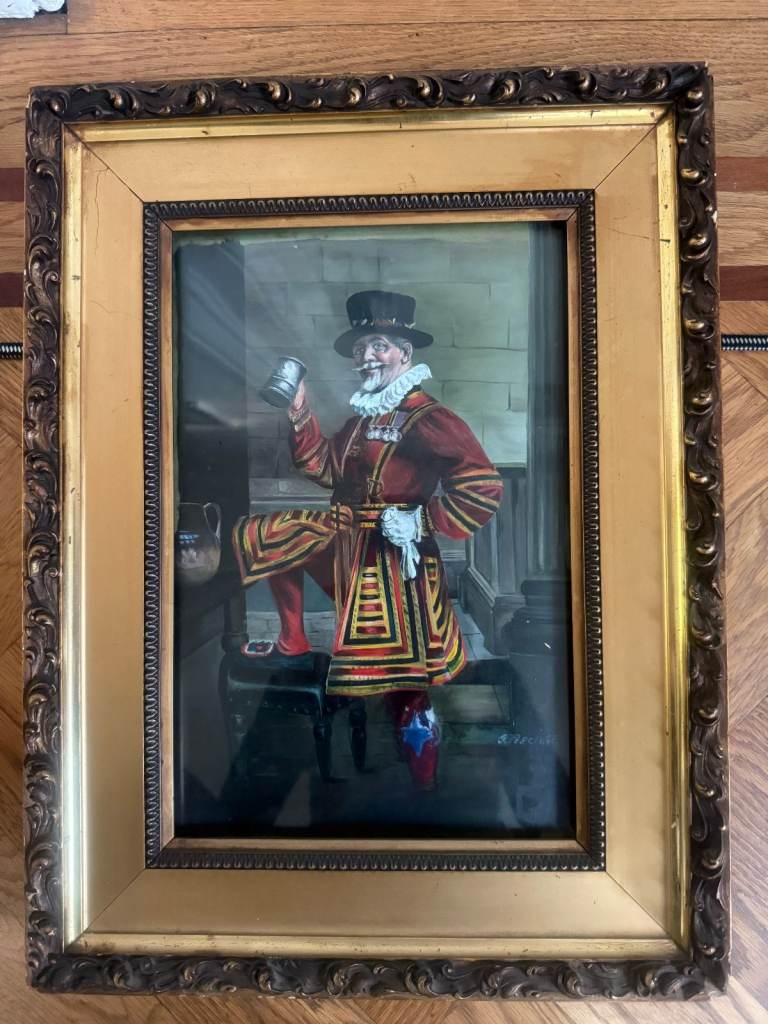 REDUCED! Antique, framed, oil painting of a Beefeater; historically interesting and iconic