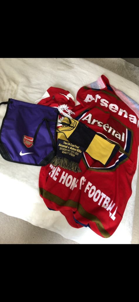 Arsenal Towel 2xScarfs and ruck sack.