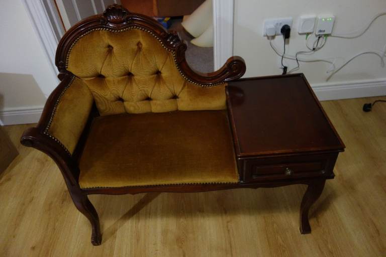 Vintage Dark Wood Telephone Seat