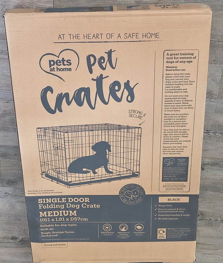 Pets at Home Single Door Folding Dog Crate Black Medium (61x91x57cm) with Cover