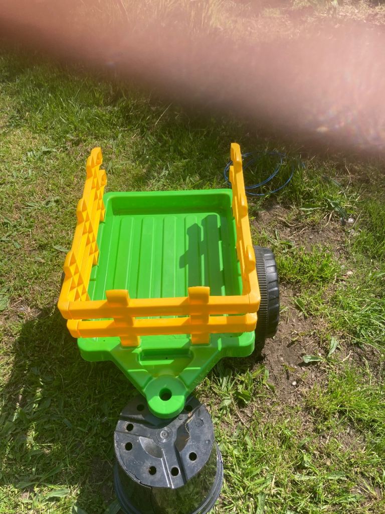 Kids Green and Yellow Plastic Toy Trailer for Garden Play