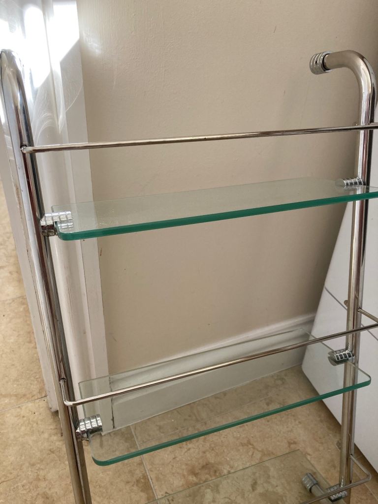 Chrome & 3 glass shelves for bathroom.