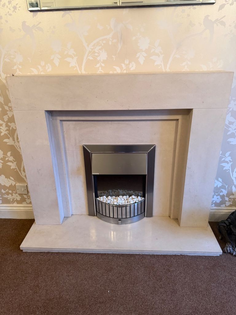 Limestone Fire Surround and Dimplex Fire