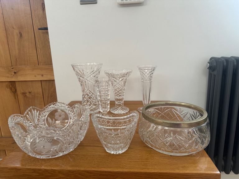 crystal glass flower vase dish bowl serving 