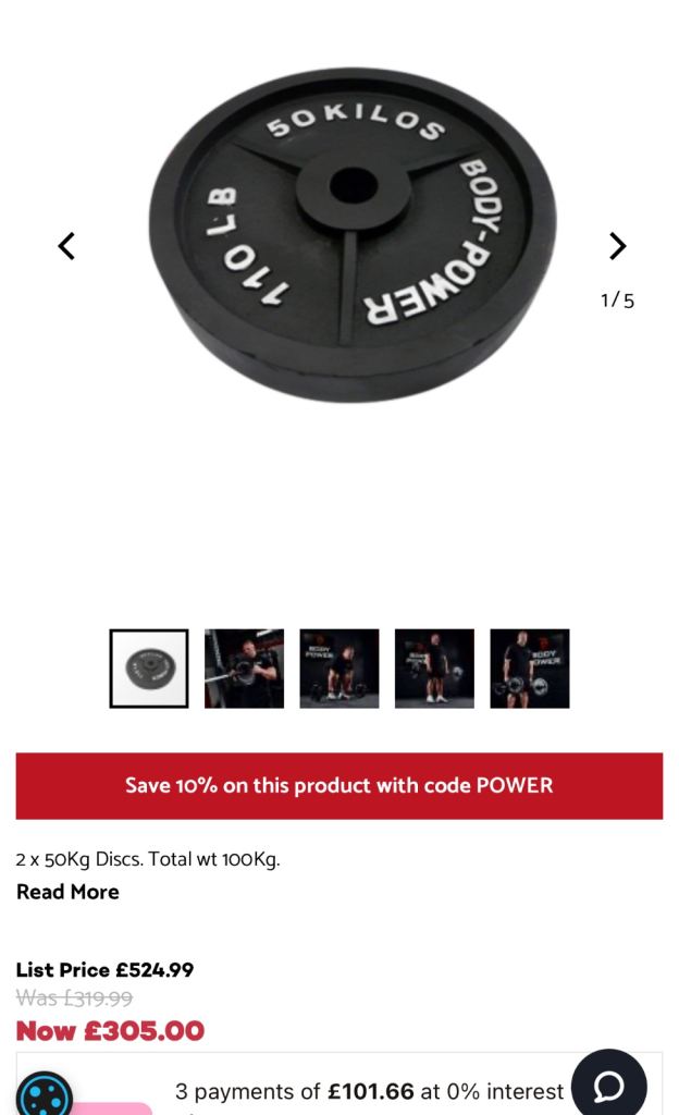 Body Power 2 x 50kg Weight Plates - 100kg Total - rrp. £525