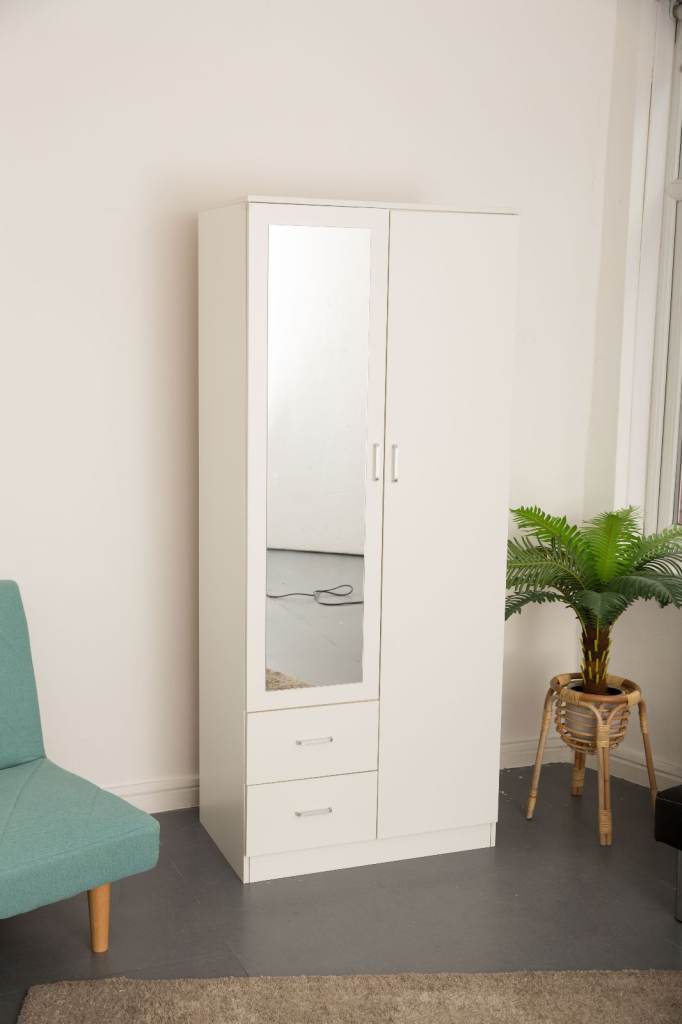 ✅ Brand New 2 Door Wardrobe with Mirror & Drawers – Delivery Available