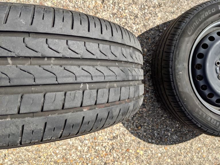 Four Pirelli P7 Centurato Blue Efficiency 215/55R16 97W tyres on steel wheels