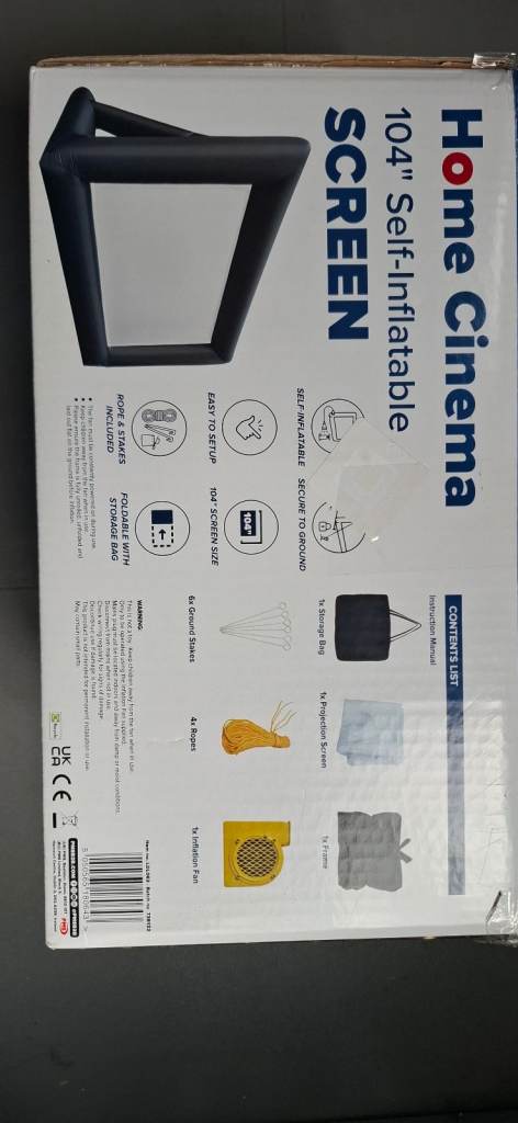 Home Cinema 104" Self-Inflatable Screen - Brand New in Box